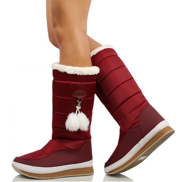 Wine Nylon Faux Fur Shearling Winter Boot - Picture 2 of 8